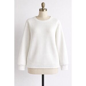 BXJX Women's White Waffle-Knit Pullover Sweatshirt – Size Medium (Tag Removed)